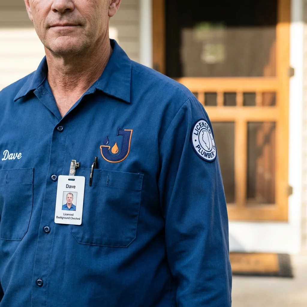 Licensed plumber showing ID badge in Tipp City, OH