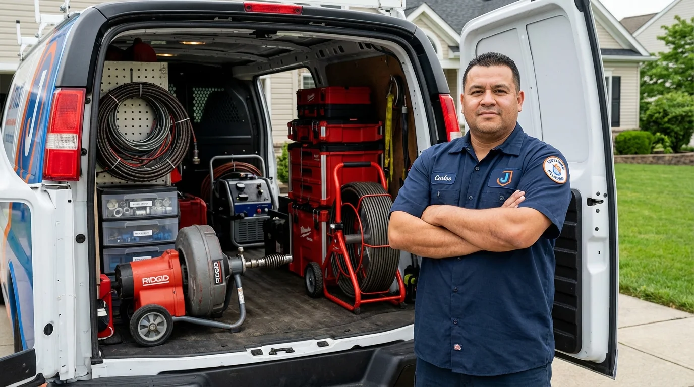 Professional drain cleaning equipment and Johns Plumbing LLC plumber in Tipp City