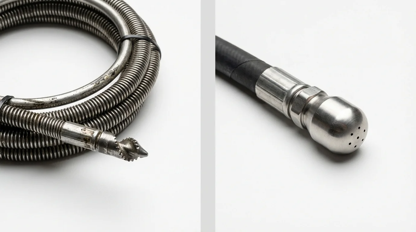 Drain snake cable and hydro jetting nozzle used for drain cleaning in Tipp City, OH