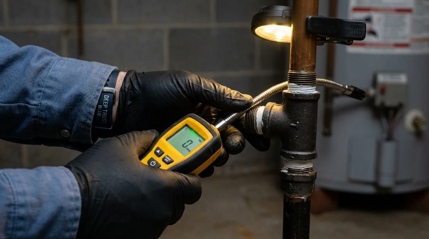 Gas leak detection with electronic sniffer by Johns Plumbing LLC in Tipp City
