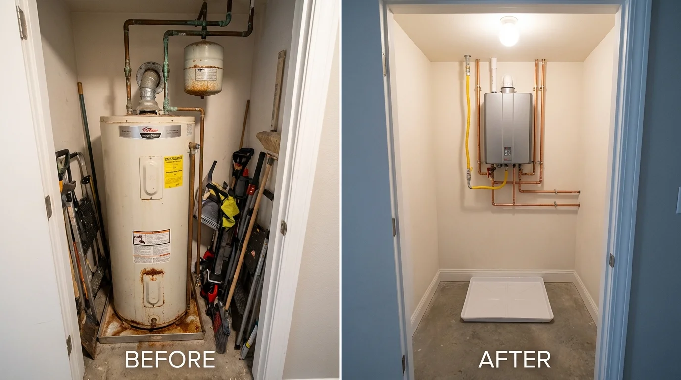 Tank water heater versus wall-mounted tankless unit comparison for Tipp City, OH homeowners