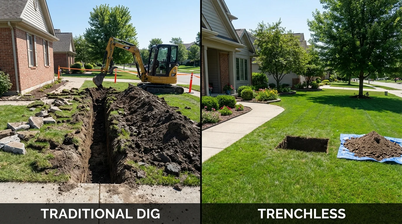 Trenchless sewer repair with minimal yard damage versus traditional excavation in Tipp City, OH